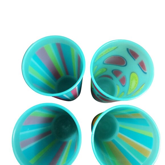 Tupperware Set Of 4 Multicolor Striped & Fruit Print Plastic Tumbler Cups - Picture 2 of 2